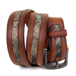 ROCKY BROWN GENUINE LEATHER 1.5"Wd COMO CANVAS CASUAL MEN'S BELT Sz 36 (B52
